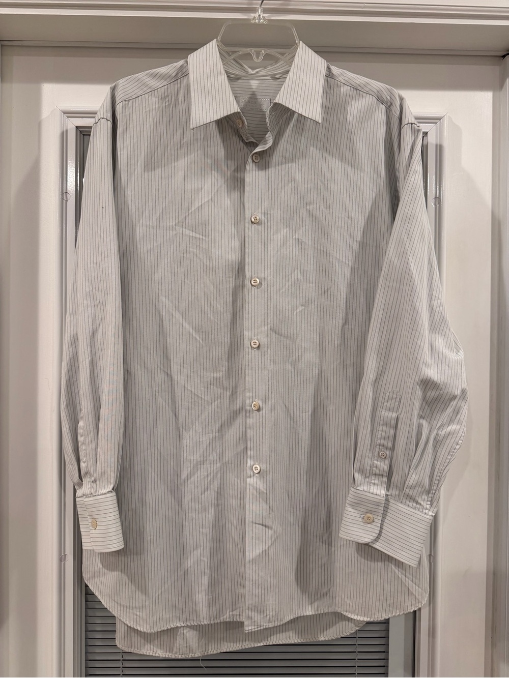 Prada Light Gray and White Pinstripe Dress Shirt